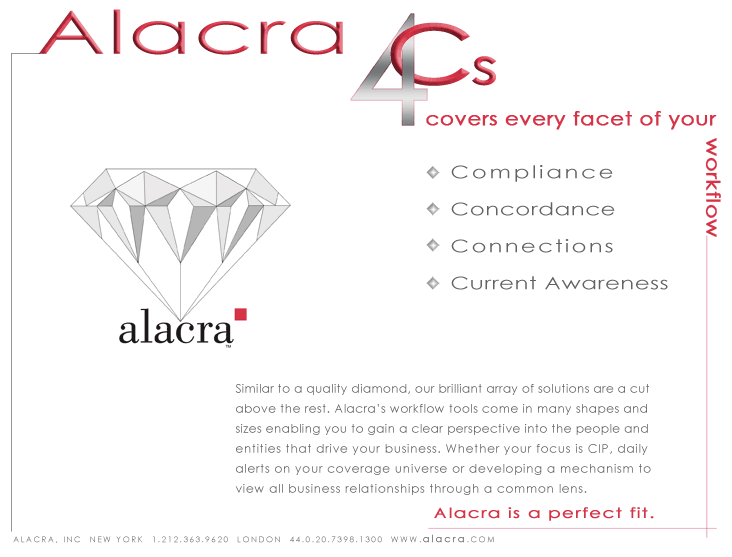 Alacra 4Cs - We cover every facet of your workflow